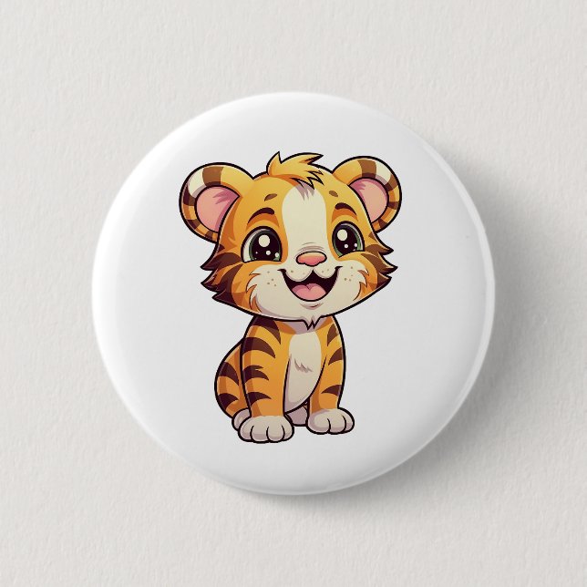 Cartoon tiger illustration 6 cm round badge (Front)