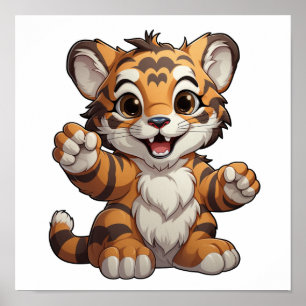 Cartoon tiger illustration poster