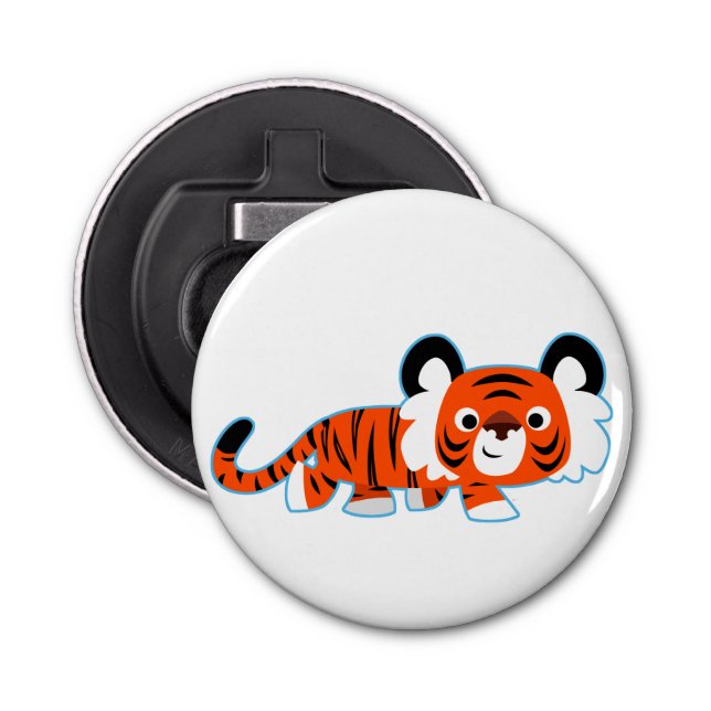 Cartoon Tiger on The Prowl Button Bottle Opener (Front)