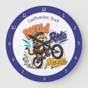 Cartoon Tiger Riding Bicycle Kids Room Decor Large Clock