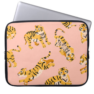 Cartoon tigers, pink vintage pattern. laptop sleeve