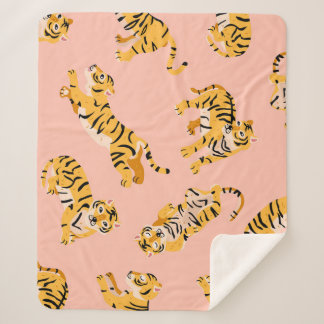 Cartoon tigers, pink vintage pattern. sherpa blanket