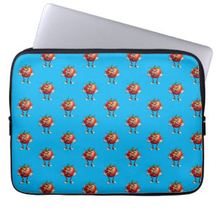 Cartoon Tomato with Moustache and Arms Laptop Sleeve