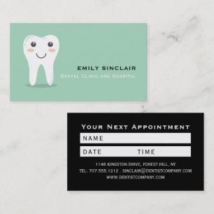 Cartoon Tooth Logo, Dentist Appointment Business Card