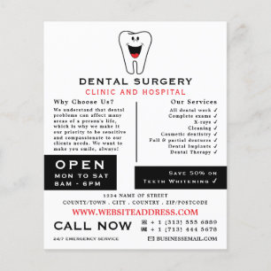 Cartoon Tooth Logo, Dentistry, Dentist Advertising Flyer