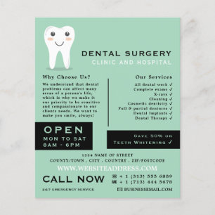 Cartoon Tooth Logo, Dentistry, Dentist Advertising Flyer
