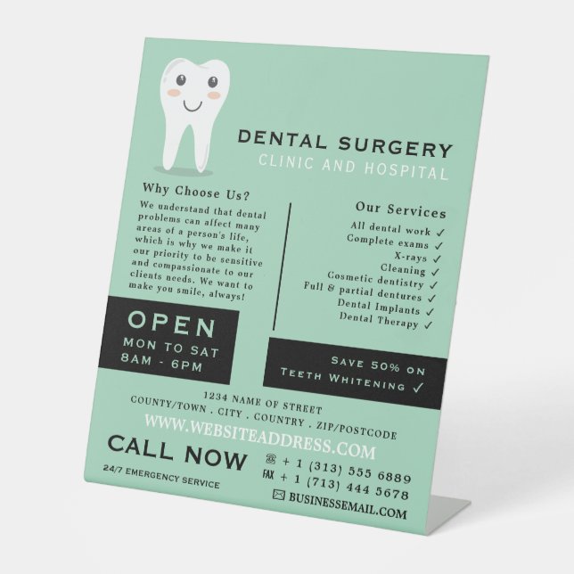 Cartoon Tooth Logo, Dentistry, Dentist Advertising Pedestal Sign (Front)