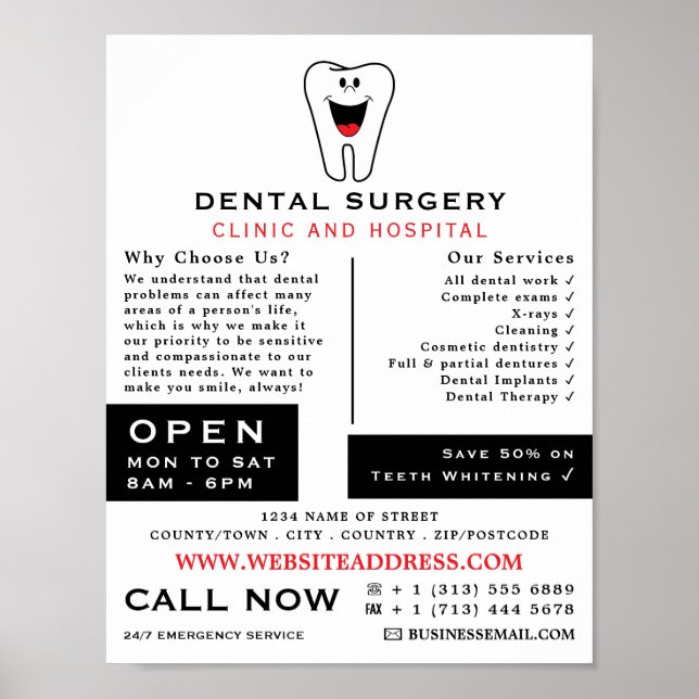 Cartoon Tooth Logo, Dentistry, Dentist Advertising Poster (Front)