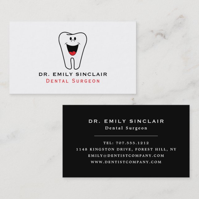 Cartoon Tooth Logo, Dentistry, Dentist Business Card (Front/Back)