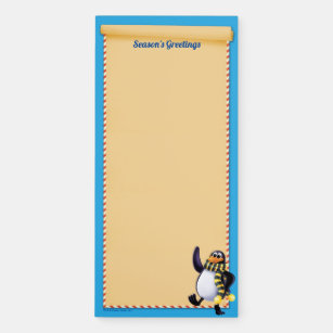 Cartoon Topper the Penguin Waving Magnetic Notepad