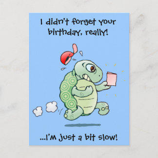 Cartoon Tortoise With Late Birthday Greetings Postcard