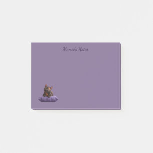 Cartoon Tortoiseshell Kitten on Purple Cushion Post-it Notes