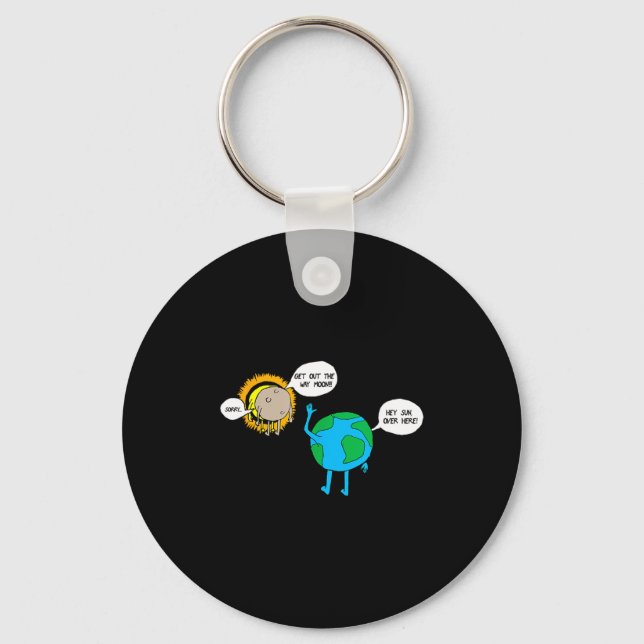 Cartoon Total Solar Eclipse April Key Ring (Front)