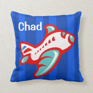Cartoon Toy Aeroplane   red blue Cushion