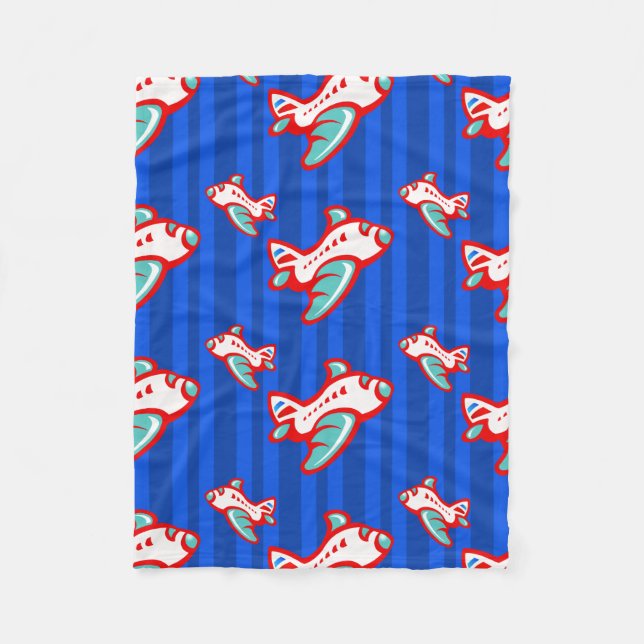 Cartoon Toy Aeroplane | red blue Fleece Blanket (Front)