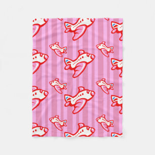Cartoon Toy Aeroplane   red pink Fleece Blanket