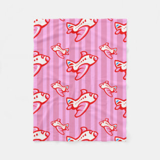 Cartoon Toy Aeroplane | red pink Fleece Blanket