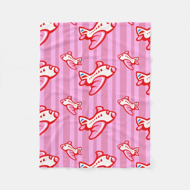 Cartoon Toy Aeroplane | red pink Fleece Blanket (Front)