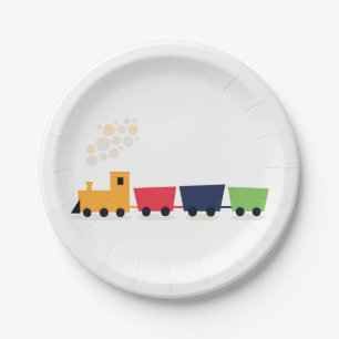 Cartoon Toy Train Steam Engine Paper Plate