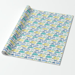 Cartoon Transport: City Kids' Fun. Wrapping Paper