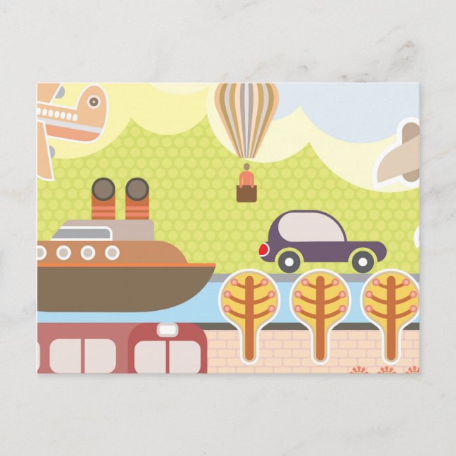 Cartoon Transportation Scene Postcard (Front)