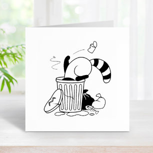 Cartoon Trash Can Racoon Rubber Stamp