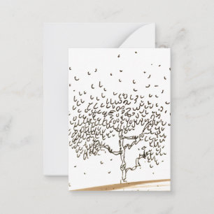 Cartoon Tree Falling Leaves Drawing Card