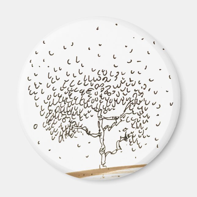 Cartoon Tree Falling Leaves Drawing Magnet (Front)