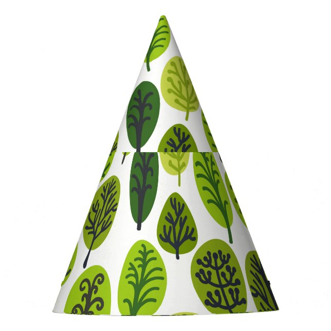 Cartoon Trees: Ecological Vintage Print. Party Hat (Front)