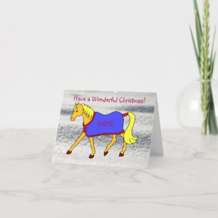 Cartoon Trotting Pony on Snow Christmas Card