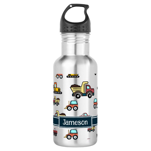 Cartoon Truck Car Crane Vehicle Name Personalised 532 Ml Water Bottle (Front)