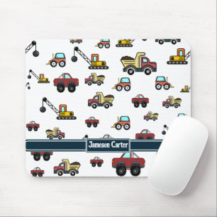 Cartoon Truck Car Crane Vehicle Name Personalised Mouse Mat