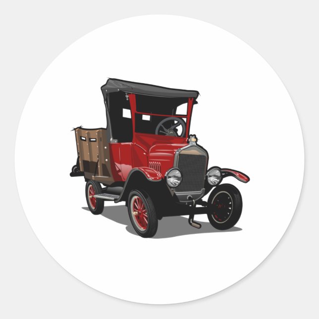 Cartoon truck classic round sticker (Front)