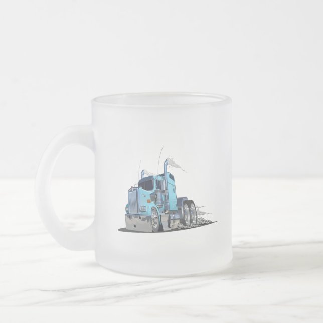 Cartoon truck frosted glass coffee mug (Left)