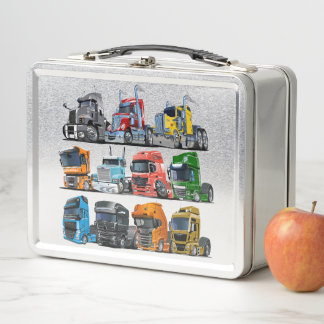 Cartoon trucks metal lunch box