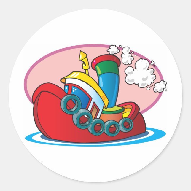 Cartoon Tugboat Classic Round Sticker (Front)