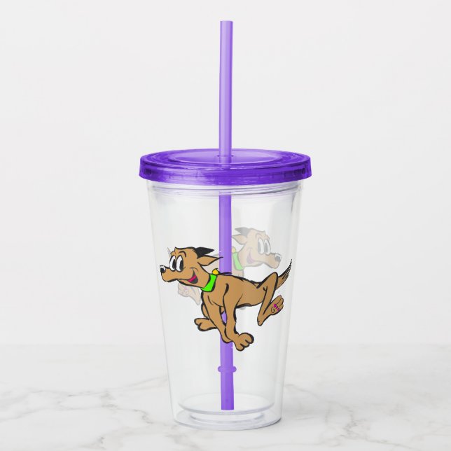 Cartoon Tumbler: Running Happy Dog Acrylic Tumbler (Front)