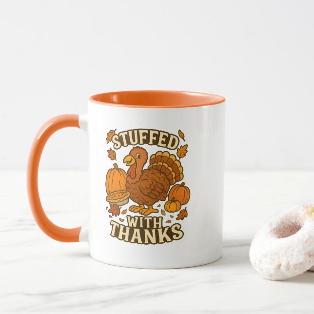 Cartoon Turkey Happy Thanksgiving Mug (With Donut)