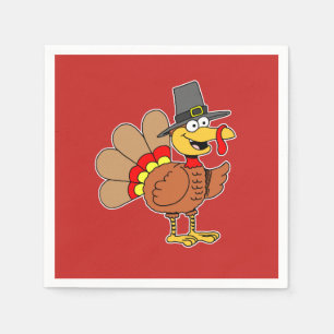 Cartoon Turkey Pilgrim Hat Thanksgiving Napkin