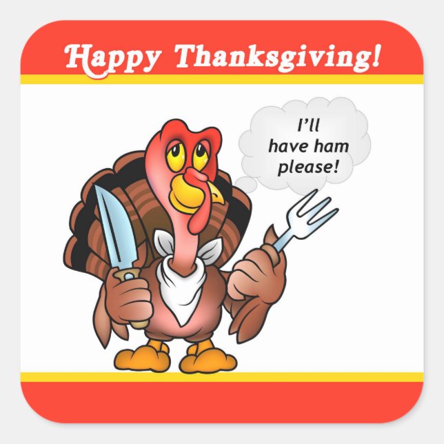 Cartoon Turkey Thanksgiving Sticker, Tin Label (Front)