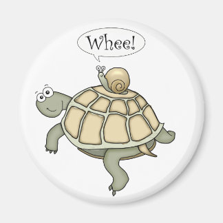 Cartoon turtle and snail Whee! Magnet gift.