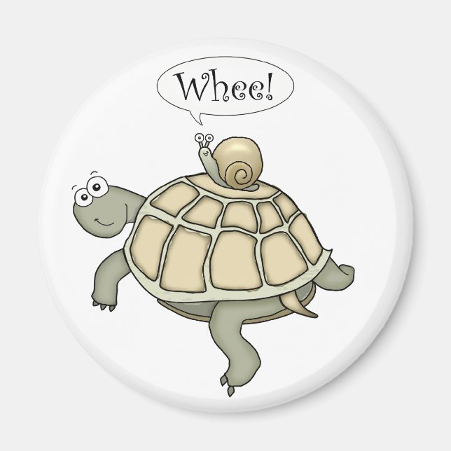 Cartoon turtle and snail Whee! Magnet gift. (Front)