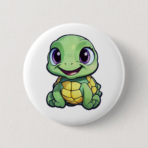 Cartoon turtle illustration 6 cm round badge