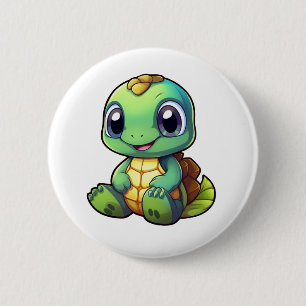 Cartoon turtle illustration 6 cm round badge