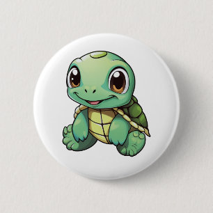 Cartoon turtle illustration 6 cm round badge