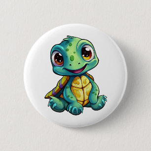 Cartoon turtle illustration 6 cm round badge