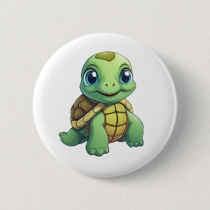 Cartoon turtle illustration 6 cm round badge