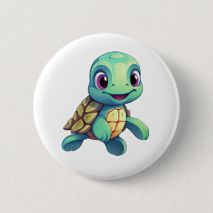 Cartoon turtle illustration 6 cm round badge