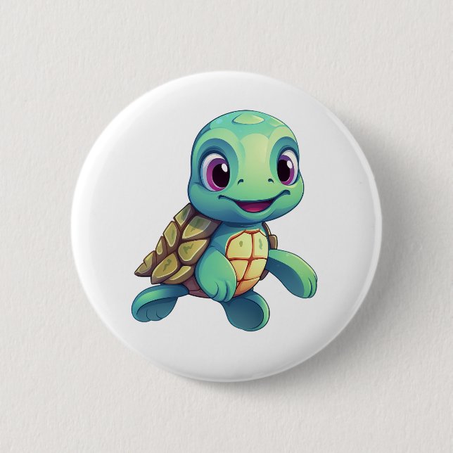 Cartoon turtle illustration 6 cm round badge (Front)