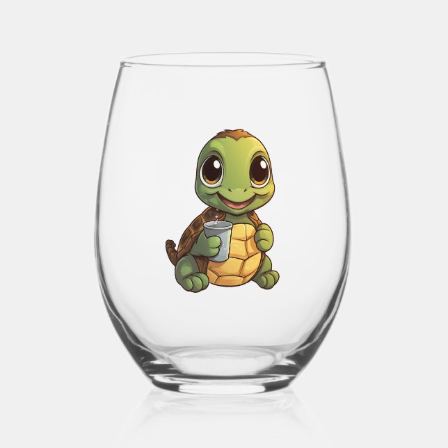 Cartoon turtle illustration Copy Copy Copy Copy Co Stemless Wine Glass (Front)